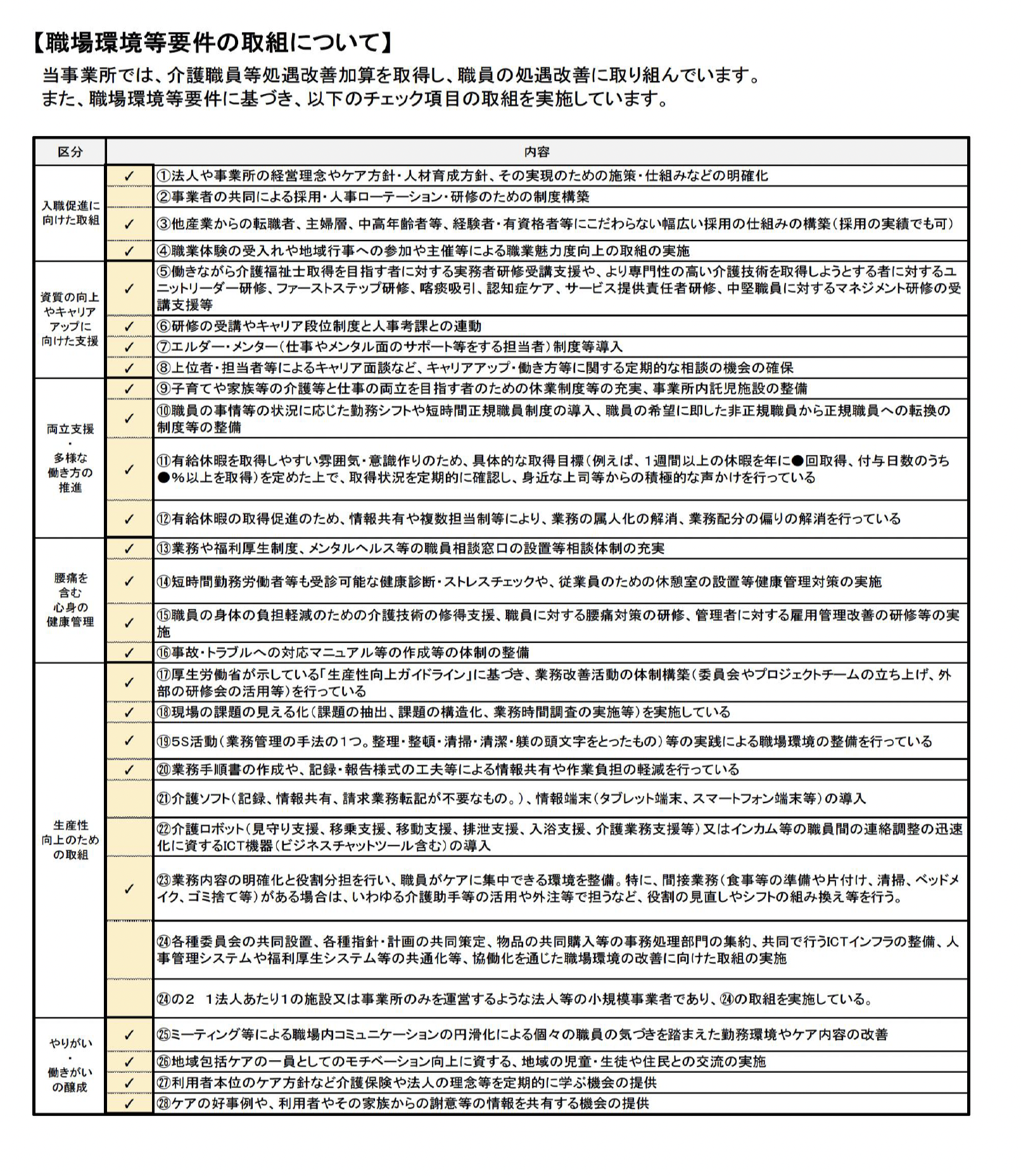 職場環境等要件の取組について